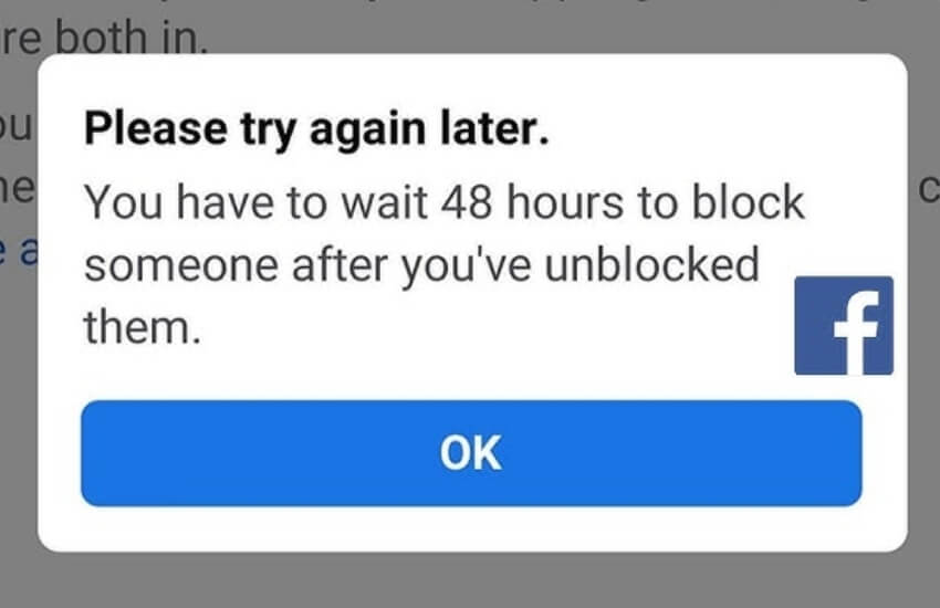 How to block someone again on facebook before 48 hours